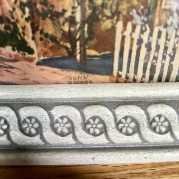 VTG Tropical Town Print John Rogers Palm Tree Balcony Village Daisy Wood Frame - Picture 4 of 6